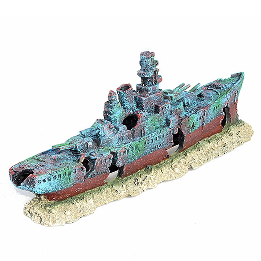 golytefs Aquarium Resin Sunken Pirate Ship Multifunction Creative Warship Wreckage Reusable Shipwreck Decorations for Fish Tank Cave Decor Accessories