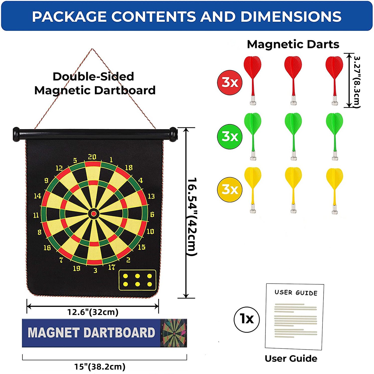 "Magnetic Dart Board, Happiwiz Safe Party Games Indoor Outdoor, Cool Toy Gifts for 5 6 7 8 9 10 11 12 13 Year Old Boy, Double-Sided, 9pcs Safe Darts, Easily Hangs Anywhere" - image 3 of 7