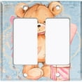 thumbnail image 2 of Metal Light Switch Wall Plate Outlet Cover (Teddy Bear Love Heart Flower Bouquet Balloon Present Blue - Double Rocker), 2 of 2