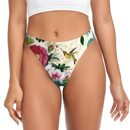 Thongs for Women - Bird Butterfly Rose No Show Seamless Womens Thongs Underwear  Soft Stretch G String Thongs for Women Cuteness Ladies Thong Bikini Panties Briefs