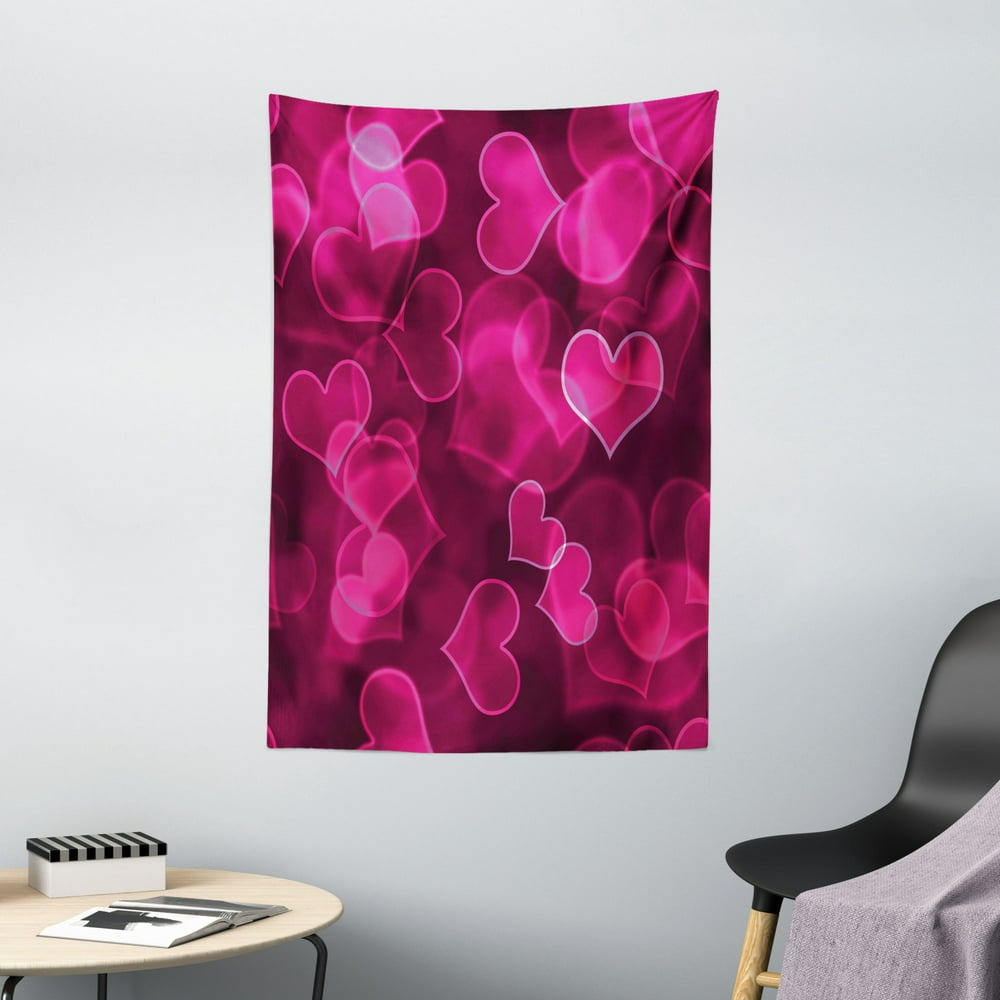 Hot Pink Tapestry, Cute Sweet Heart Shapes on Blurry Background ...