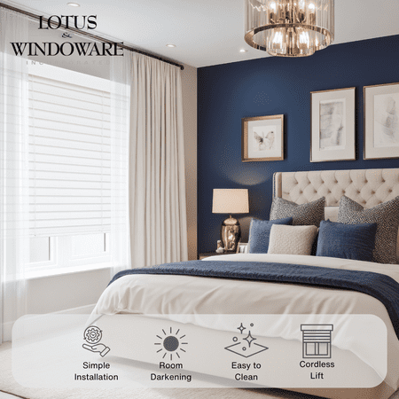35x 48 Lotus & Windoware Cordless Faux Wood Blind, Smooth, Bright White, Privacy Slats, Blinds for Indoor Windows,  Long