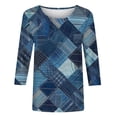 thumbnail image 3 of Womens 3/4 Sleeve Tops Geometric Printed Crew Neck T Shirts Summer Fall Casual Basic Tees Plus Size Tshirts (S, Blue 06), 3 of 5