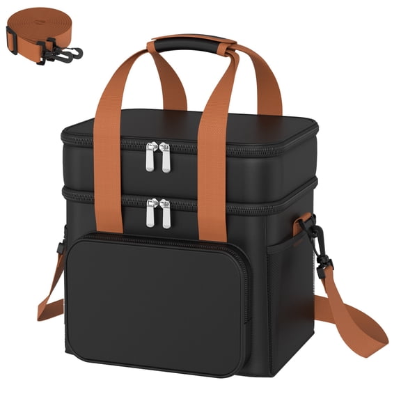 QUNSE Cooler Bag, 17L Dual-Layer Insulated Lunch Bag with Leakproof PEVA Lining, Soft Cooler Bag with Shoulder Strap for Lunch Box, Work, Picnic, Camping, Beach, Road Trip, Black