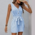 thumbnail image 4 of Weiqiqre Gym Shorts Women Striped Wrap V Neck Tie Waist Sleeveless Spaghetti Straps Romper Short Jumpsuit, 4 of 6