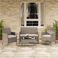 thumbnail image 3 of 4-Piece Patio Furniture Set, Wicker Rattan Outdoor Conversation Set with Loveseat, 2 Chairs & Glass Coffee Table, Cushioned Seating for Backyard, Balcony, Porch, 3 of 9