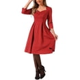 thumbnail image 4 of INSPIRE CHIC Women's Dress Solid Color Sweetheart Neck 3/4 Sleeve A-Line Cocktail Dress L Red, 4 of 5