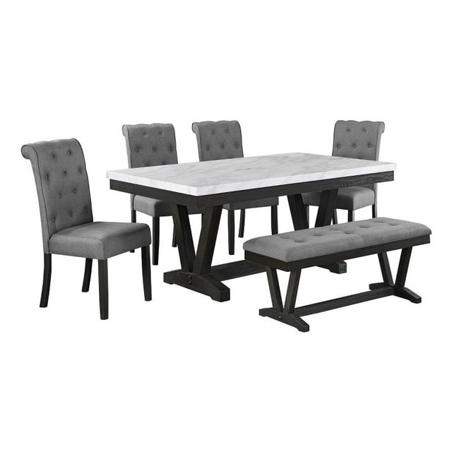 Weathered Gray Wood 6pc Dining Set with Gray Chairs
