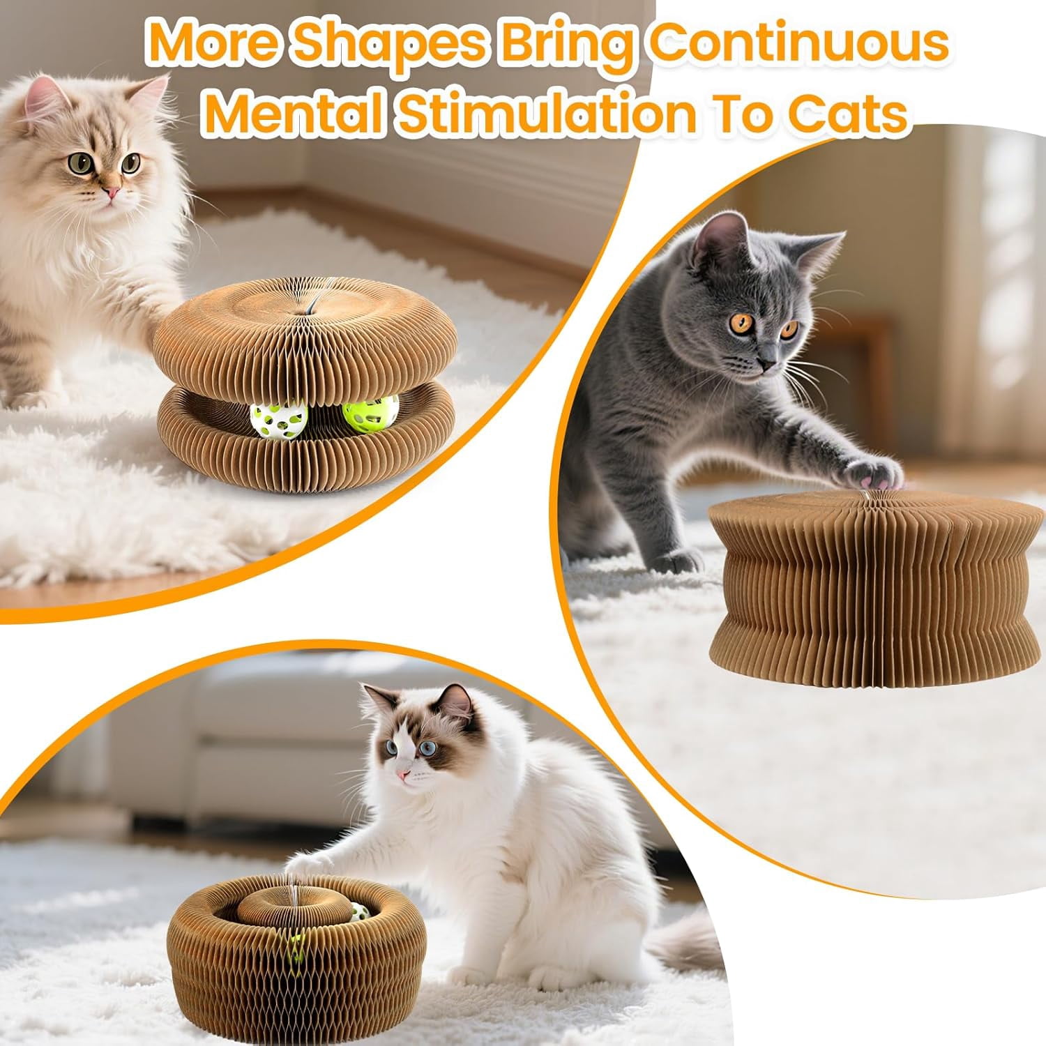 THBN Upgraded-Magnetic Magic Organ Cardboard Cat Scratcher Toy with 2 Balls for Mental Physical Exercise, Multi-Shape Interactive Cardboard Cat Toy for Indoor Cats Flip with Fun, Brown/Gray,M, 1PCS