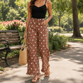 thumbnail image 5 of Aezemi Women Ruffle Jean Pants Dots Printed Button Elastic Waist Fashion Barrel Curved Leg Trendy Jeans Summer Spring Outdoor Streetwear Ruched Hem Trousers with Pockets L, 5 of 9
