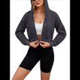 thumbnail image 2 of Sudadera con Capucha y Cremallera para Mujer, Cárdigan Corto, Sudadera con Capucha y Cordón, Top Informal de Larga. Gris Oscuro M, 2 of 10