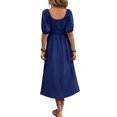 thumbnail image 1 of Innerwin Robes Maxi Couleur Unie Femmes Robe d'Été de Plage Manches Courtes Ample Longue Robe Bleu Foncé L, 1 of 6