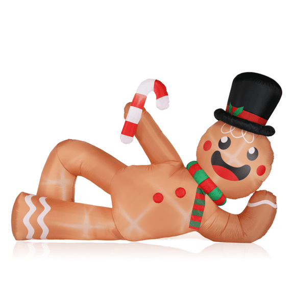 Alvantor 9.8 ft Christmas Inflatable Gingerbread Man with 6 LED Lights, Reclining Yard Decoration, Multicolor