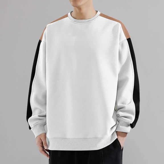 PNTUTB Men's Fashion Crewneck Sweatshirts Color-blocking Long Sleeve Casual Loose Pullover Shirt