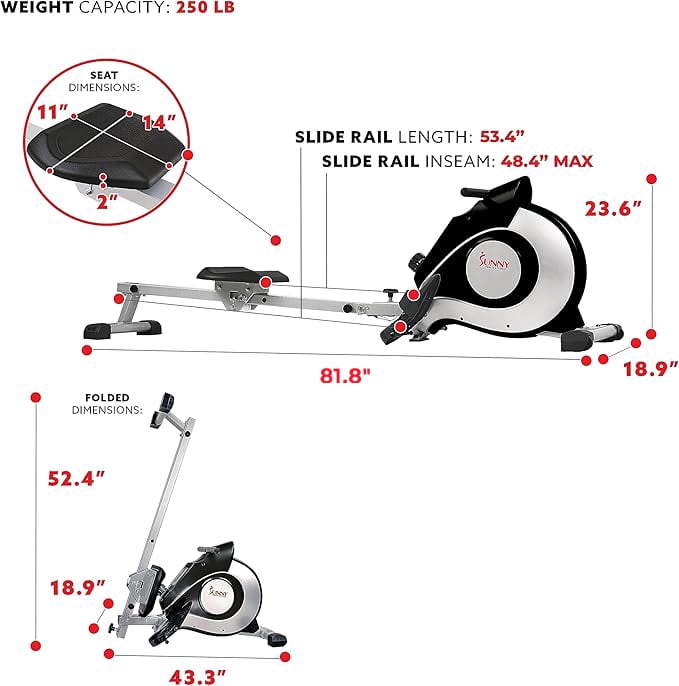 Sunny Health & Fitness Magnetic Rowing Machine - Silver - SF-RW520084S
