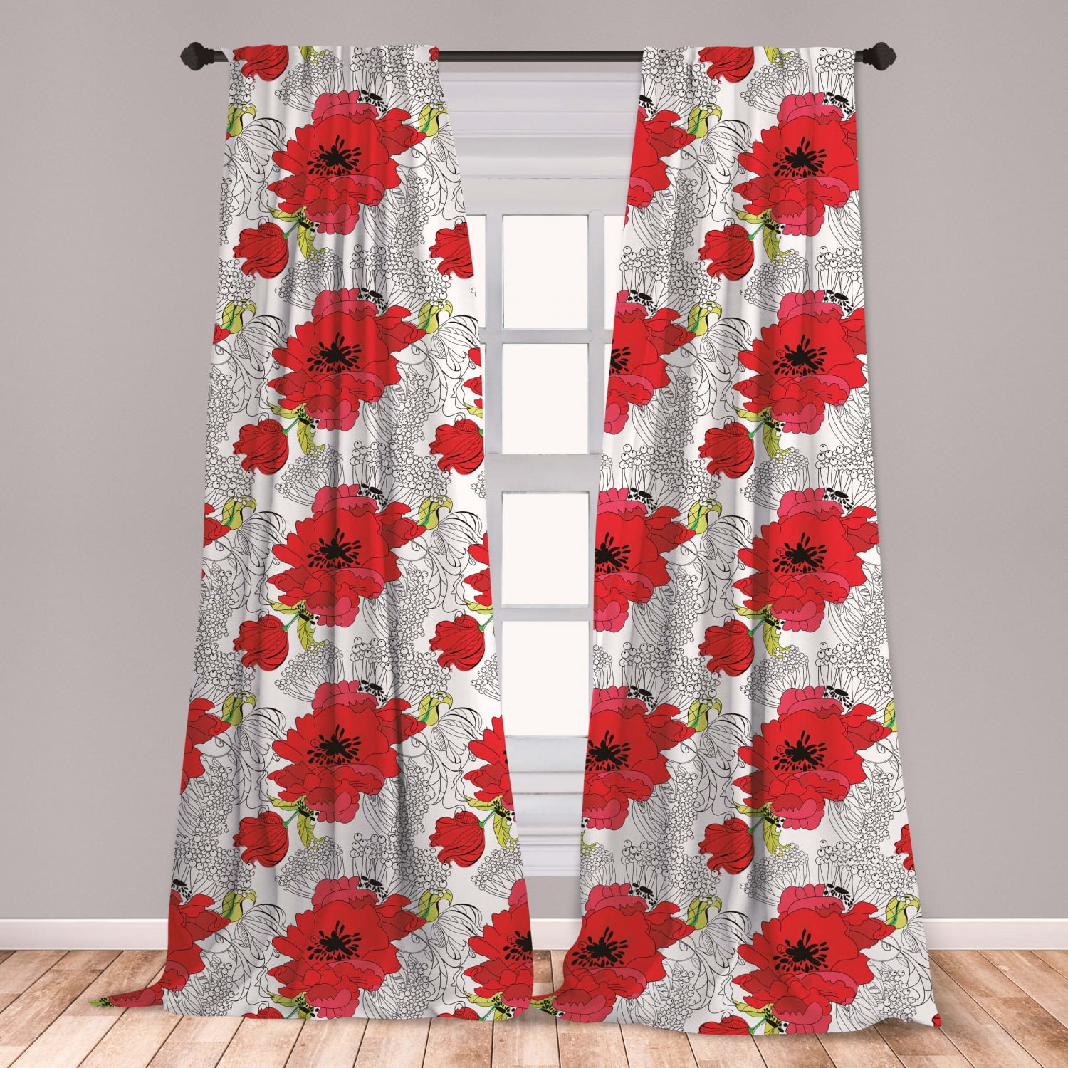 Flower Curtains 2 Panels Set, Bouquet of Spring Blooms in Vibrant