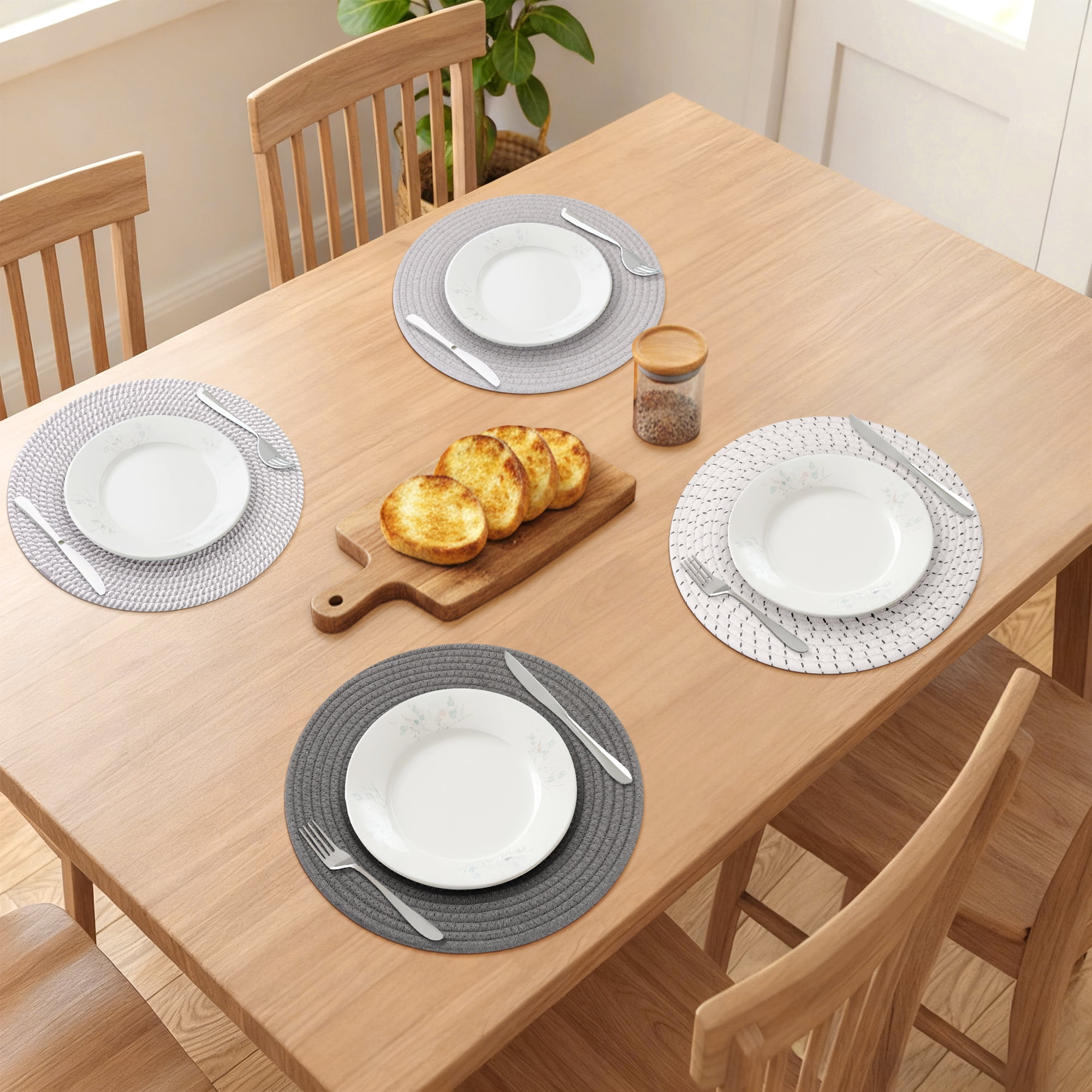 Unique Bargains 4Pcs Round Woven Table Placemats Gray 13x13inch