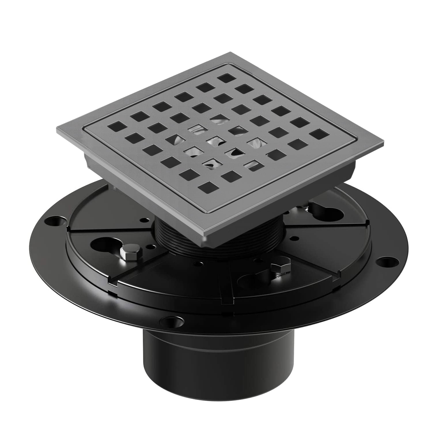Square Shower Drain 4 Inch Gunmetal Grey, EXF Stainless Steel Shower