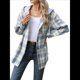 thumbnail image 2 of Chaqueta de Larga con Capucha A Cuadros para Mujer, Camisa Informal de Otoño con Botones y Cordón, y Bolsillos. Azul S, 2 of 10
