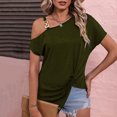 thumbnail image 4 of Gibobby Playera Manga Corta para Mujer Cuello sesgado manga mujer hombro blusa corta camiseta Tops camiseta blusa mujer(Verde,CH), 4 of 5