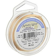 Artistic Wire 20 Gauge / .81 mm Silver Plated Tarnish Resistant Copper Craft Wire Gold Color, 25 ft / 7.6 m