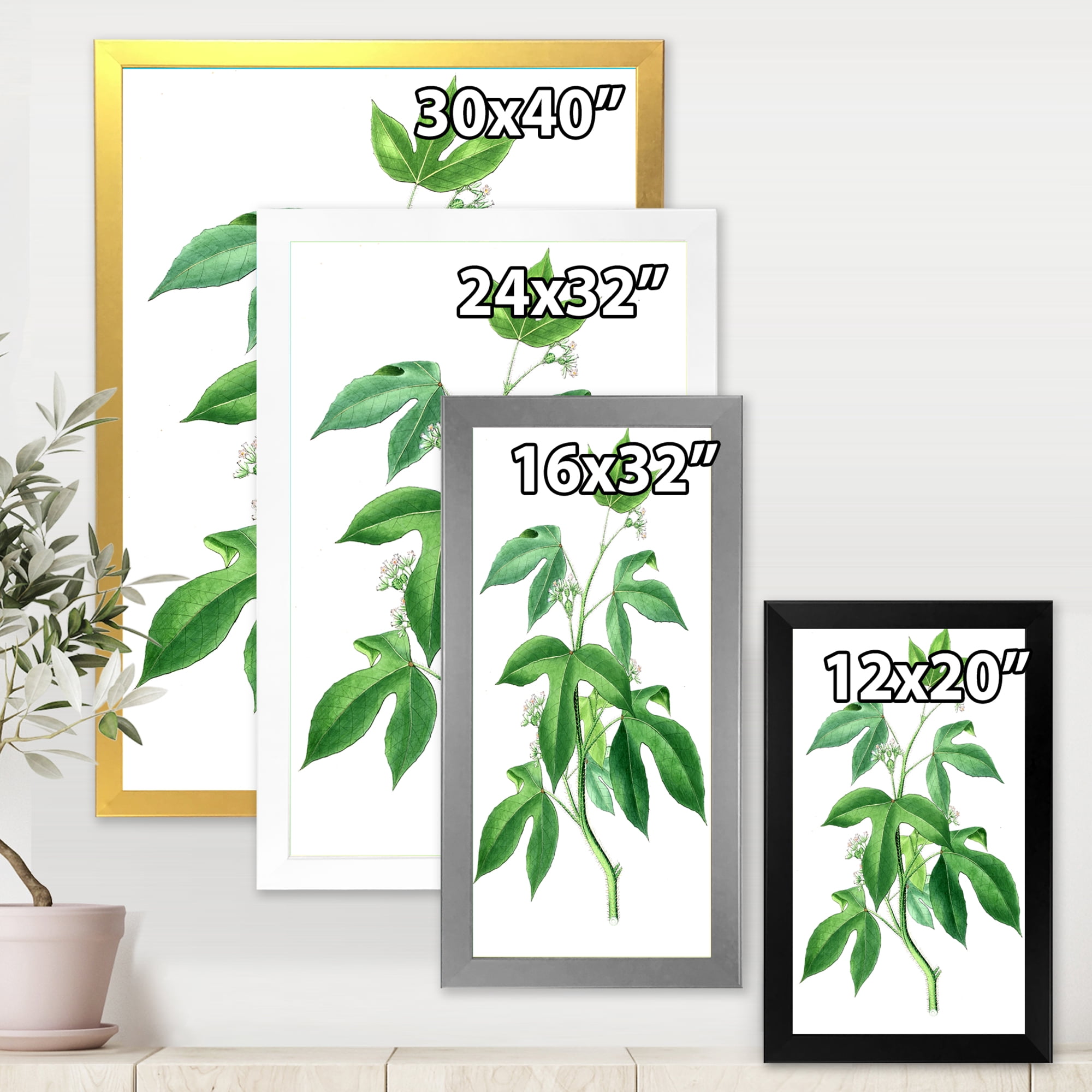 Designart 'Ancient Green Leaves Plants V' Traditional Framed Art Print