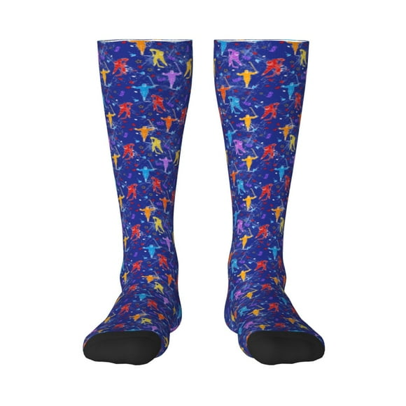 Gaeub Ice Hockey Players With Puck Print Design Socks Stretchy High Tube Socks for Men Women Teens , Softball Soccer Socks for Hiking, Sport