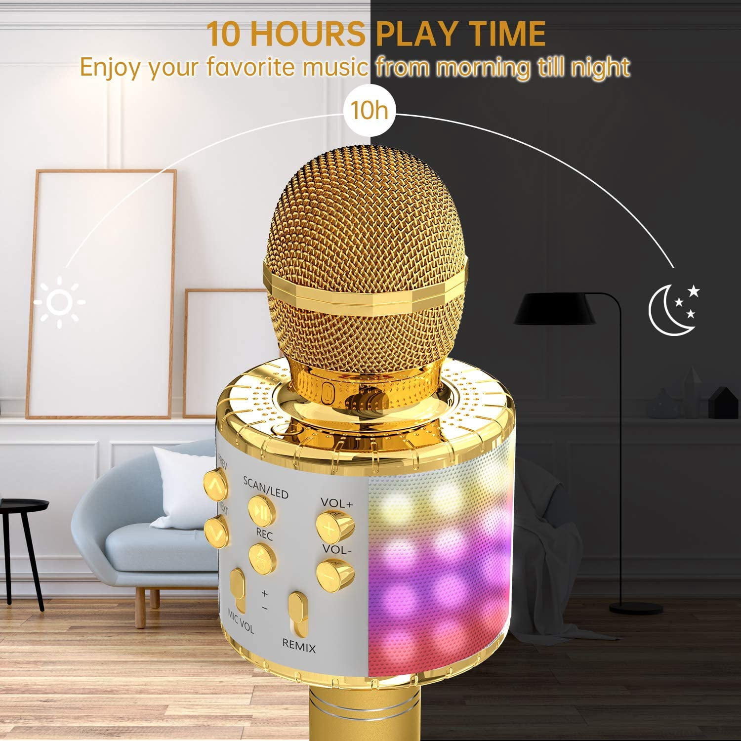 Family Karaoke Microphone, Wireless Bluetooth Karaoke Microphone with LED Lights, Portable Handheld Mic Speaker Machine, Great Gifts Toys for Girls Boys Adults All Age