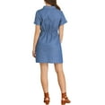 thumbnail image 3 of Allegra K Women's Turndown Collar Chambray Solid A-Line Shirt Dress with Pockets, 3 of 6