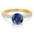 thumbnail image 3 of Gem Stone King 14K Two Tone Gold Blue Created Sapphire and Lab Grown Diamond Engagement Ring for Women | 1.38 Cttw | Round 6MM | Gemstone September Birthstone | Size 9, 3 of 6