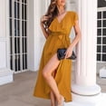 thumbnail image 6 of Bigersell Wedding Guest Dresses for Women Casual Short Sleeve Summer Ruffle V-Neck Wrap Slit Maxi Dress Female Dresses Regular Bodycon Dresses, Style 30296, Yellow S, 6 of 6