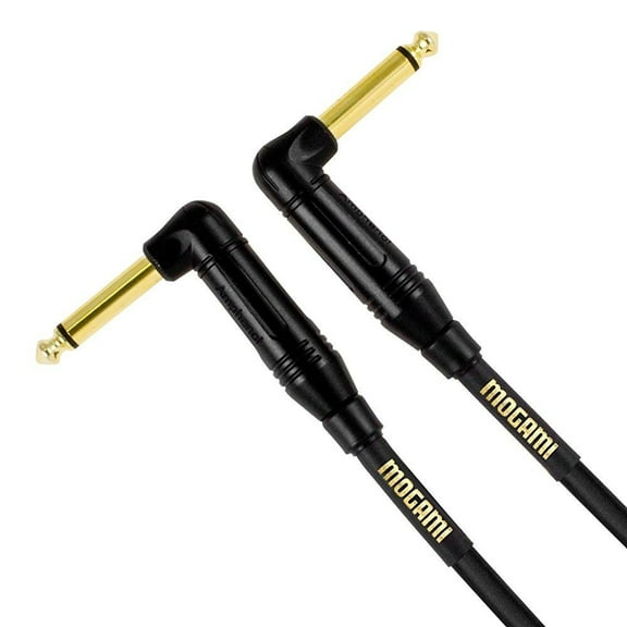 Mogami Gold INSTRUMENT-02RR Guitar Pedal Effects Instrument Cable, 1/4" TS Male Plugs, Gold Contacts, Right Angle Connectors, 2 Foot