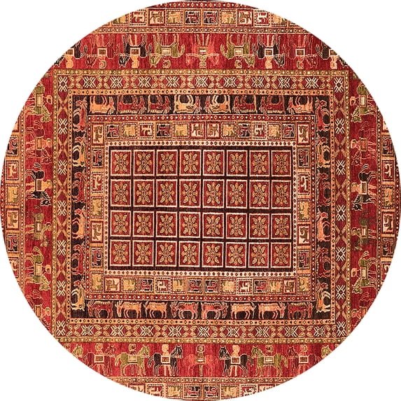 Ahgly Company Machine Washable Indoor Round Oriental Orange Industrial Area Rugs, 4' Round