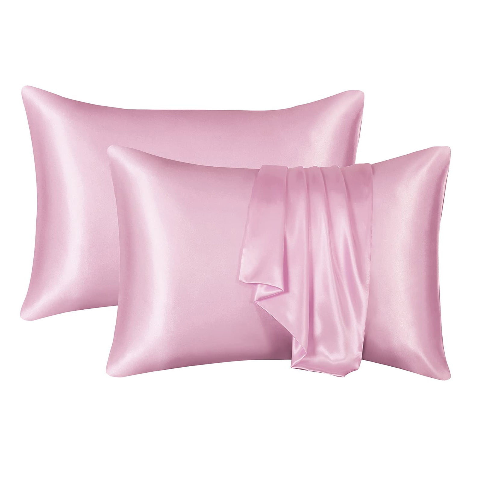 Auvideal Silk Pink Pillowcase 2 Pack Pillow Covers Standard Size Silk Pillowcase for Hair and