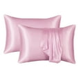 thumbnail image 1 of Auvideal Silk Pink Pillowcase 2 Pack Pillow Covers Standard Size Silk Pillowcase for Hair and Skin Satin Cooling Pillow Covers with Envelope Closure 20x26, 1 of 6