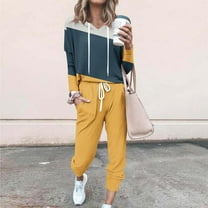 Brondbend Sweat Suits for Womens 2 Piece Tracksuit Women Hooded Long Sleeve Multicolor Pullover Elastic Waist Drawstring Pockets Sweatpant Set Loose Fall Athletic Outfits,Navy