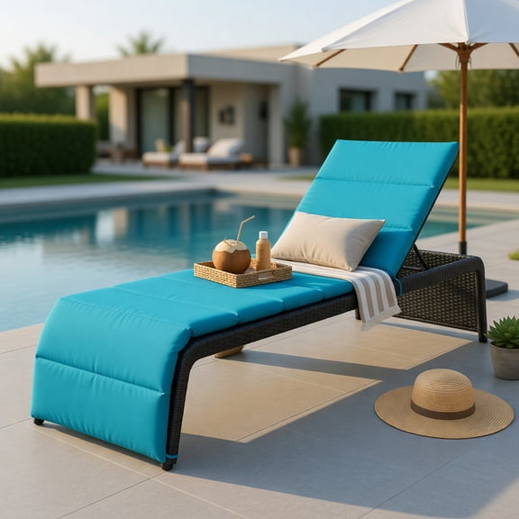 Hommoo Adjustable Outdoor Rattan Chaise Lounge Chair with Thick Cushion, Heavy-Duty Steel Frame, 5-Position Reclining Back, Weather-Resistant PE Wicker for Patio, Pool & Garden, Turquoise