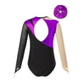 thumbnail image 2 of TiaoBug Kids Girls Shiny Long Sleeve Gymnastics Dance Leotard Bodysuit with Hair Band Figure Skating Costume Purple 16, 2 of 5