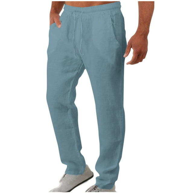 Pantalones largos para hombre, lisos, informales, con bolsillos, cintura elástica, para exteriores, de poliéster