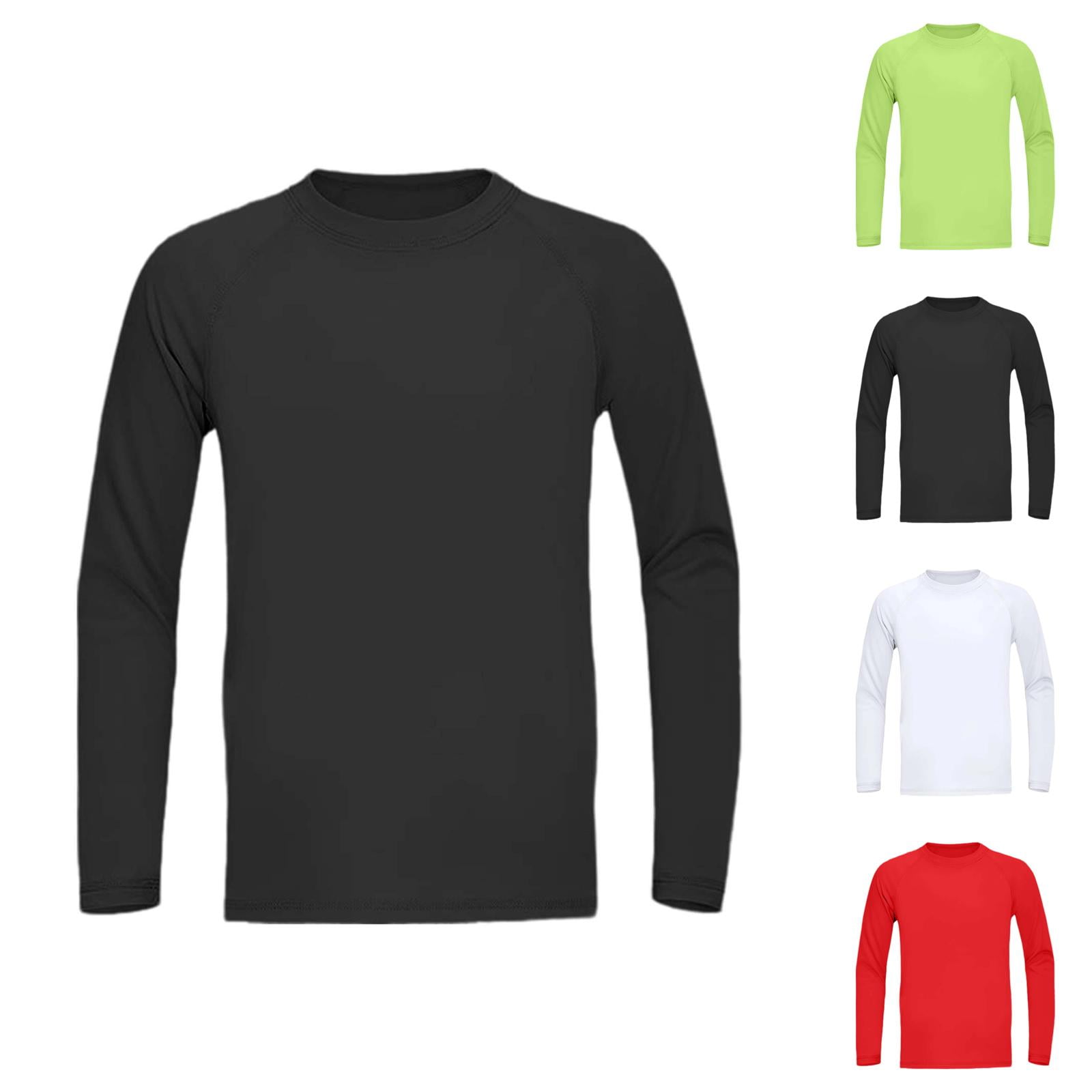 Boys Compression Shirt Lightweight Long Sleeve Crewneck Athletic Undershirt Kids Base Layer Stretchy Workout Top