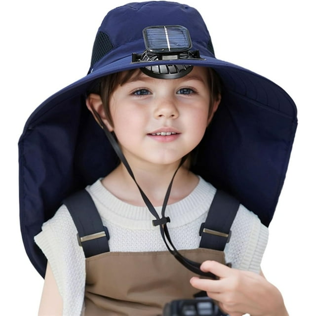 Sombrero de sol para niños con ventilador solar incorporado - Sombrero ajustable de protección UV para niños pequeños, transpirable y de ala ancha para actividades al aire libre en verano