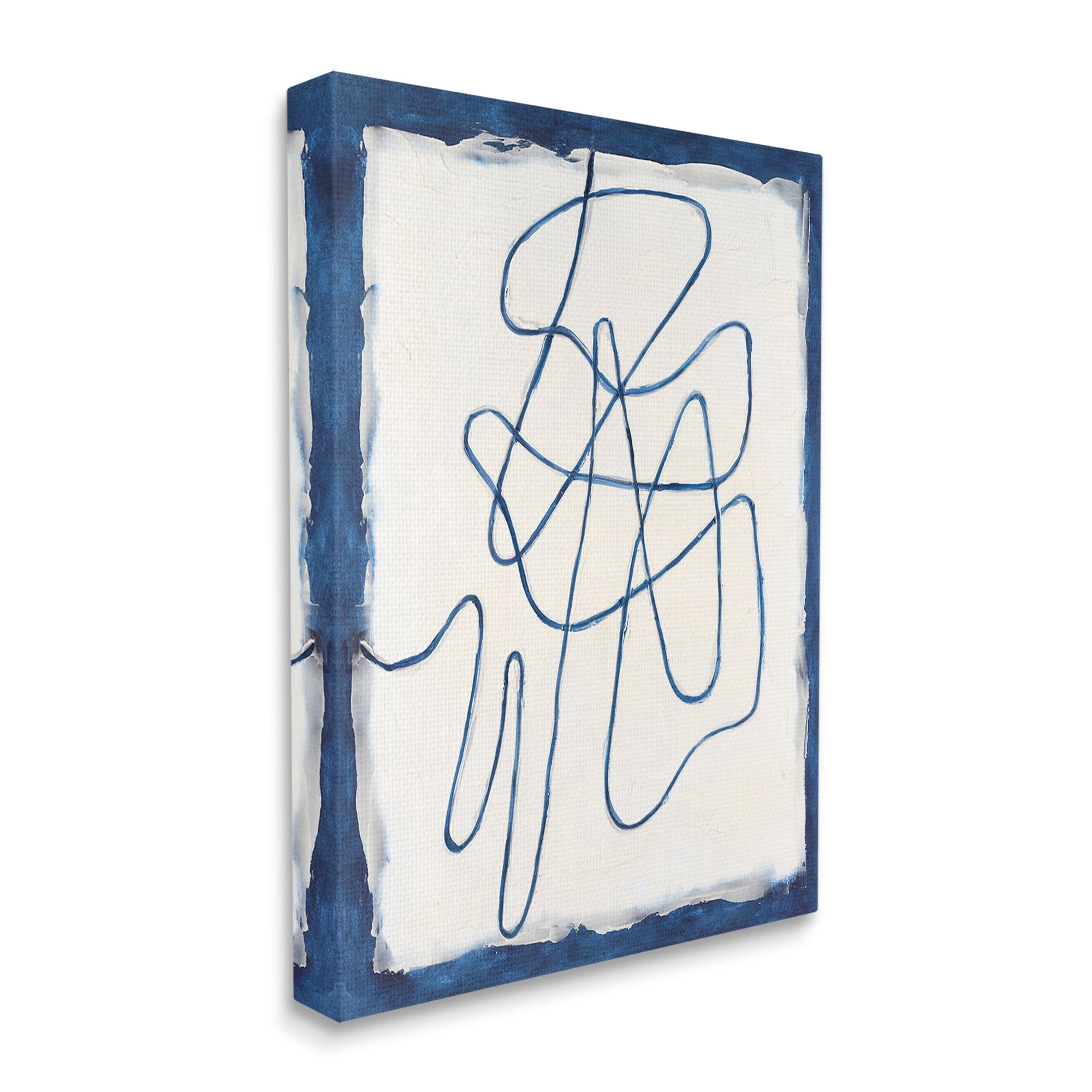 Stupell Industries Blue Line Abstraction Abstract Painting Gallery Wrapped Canvas Art Print Wall Art, 36 x 48