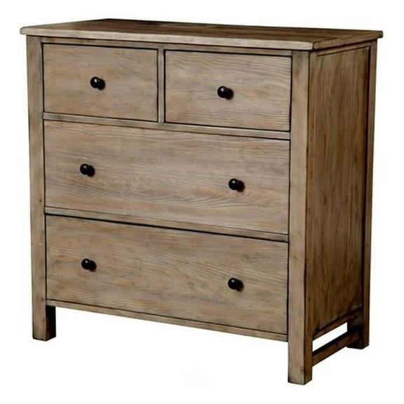 Pemberly Row Wood Small 4 Drawer Accent Chest in Natural Gray