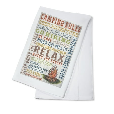 North Georgia Mountains - Camping Rules - Rustic Typography - Lantern Press Artwork (100% Cotton Kitchen (Best Camping In North Georgia)