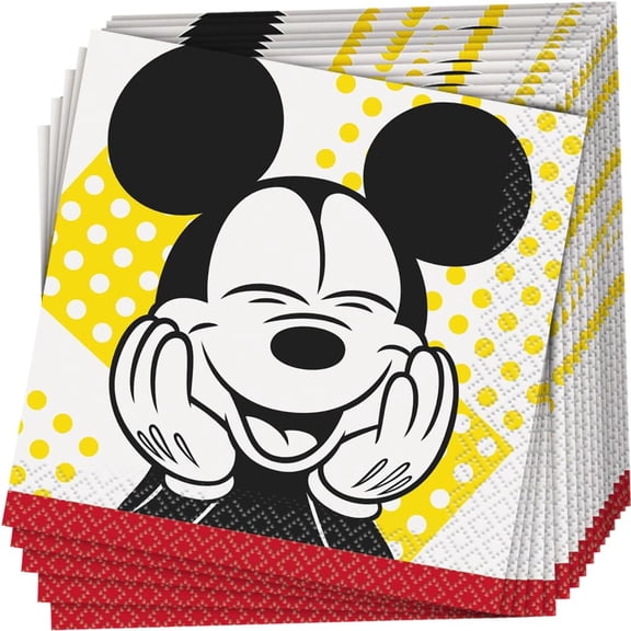 Disney Mickey Mouse Beverage Napkins 16 Count  Multicolor Disposable Cocktail Napkins for Birthday Parties and Themed Events