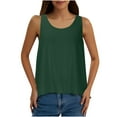 thumbnail image 2 of Summer Tank Tops For Women Solid Color Round Neck Back Slit Casual Green Tank Tops Loose Fit S-L, 2 of 7