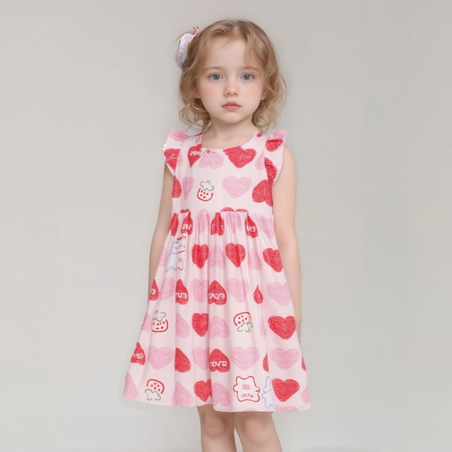 Robe d'Été pour Filles, Robe Évasée à Étages en Ligne A, Robe pour Fille à Manches à Volants, Robe Fleurie, Robe d'Anniversaire pour Filles