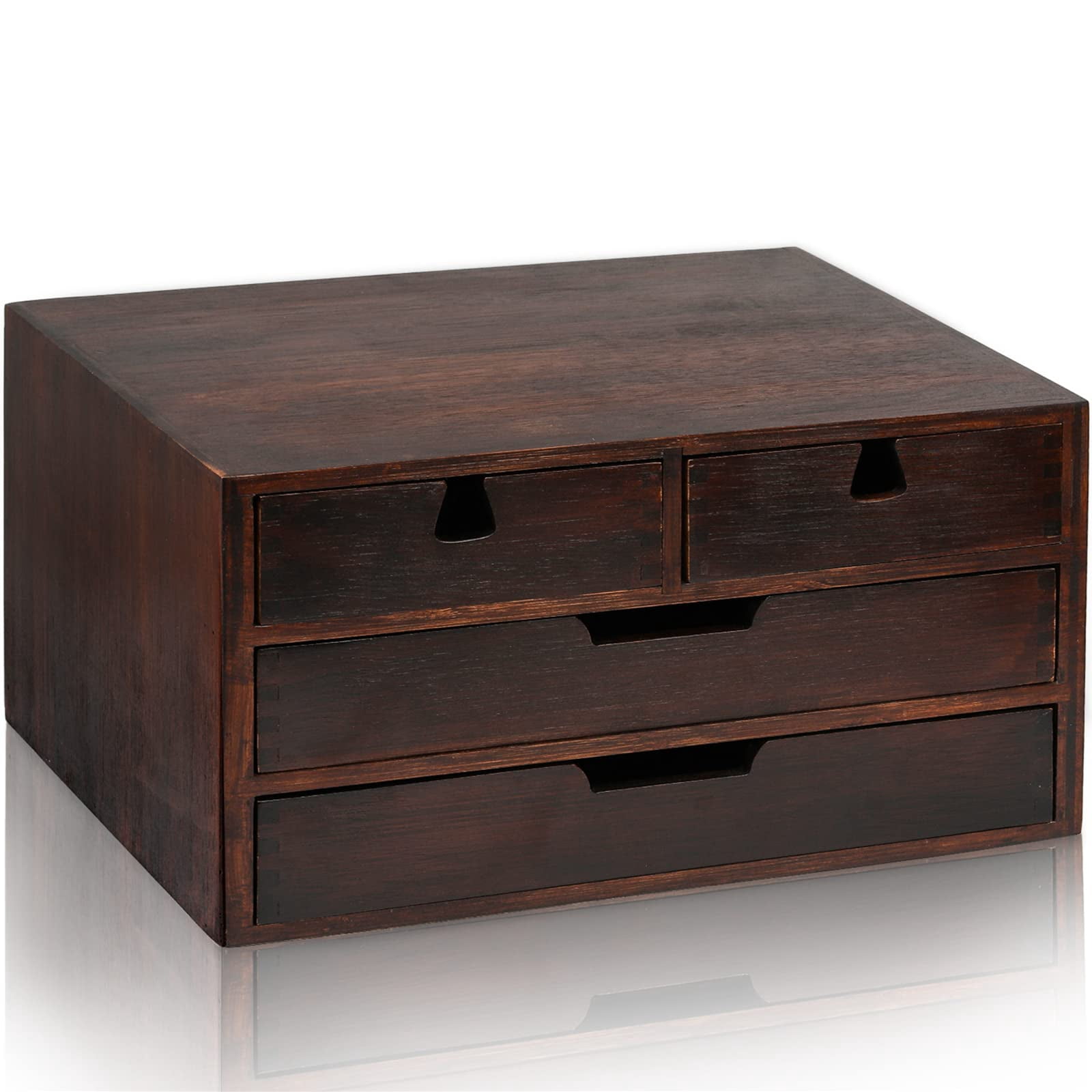 Desk Organizer  Desktop Drawer Dark Brown Tabletop Storage Cabinet Organization Box With 4 For Makeup Letter Home 3 Layer Fully Assemble