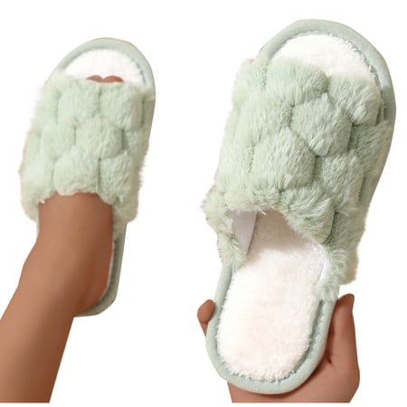 Busydd Slippers for Women Warm Lightweight Solid Color House Slippers Open Toe Non-Slip Fuzzy Slippers Cozy Thick Bottom Home Bedroom Indoor Slippers