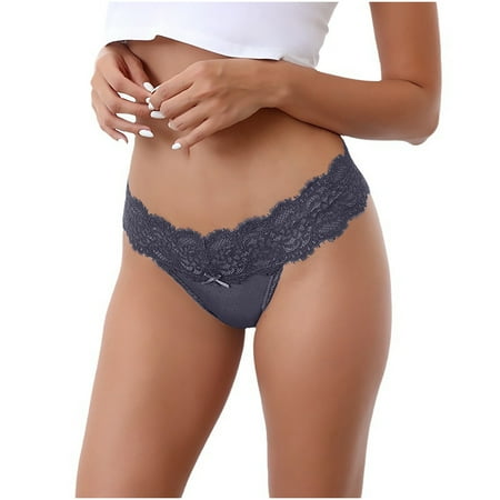 Scyoekwg Thongs for Womens Thong Fashion Hipster Panties Lace Solid Color Ladies Panties Breathable Bikini Underwear Low Waisted Briefs(Blue M)